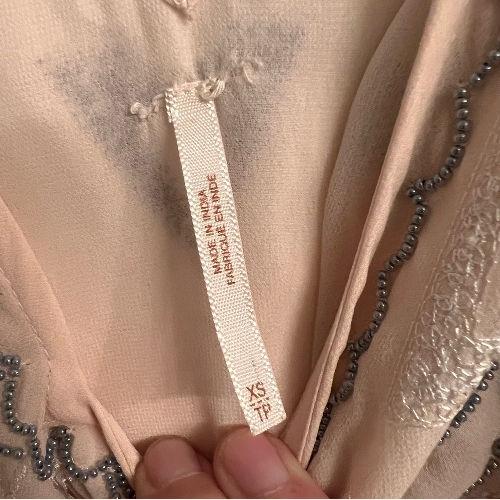 Free People "Frances Bean" Mini Beaded and Embroidered Pale Pink Shift Dress XS - Picture 7 of 10